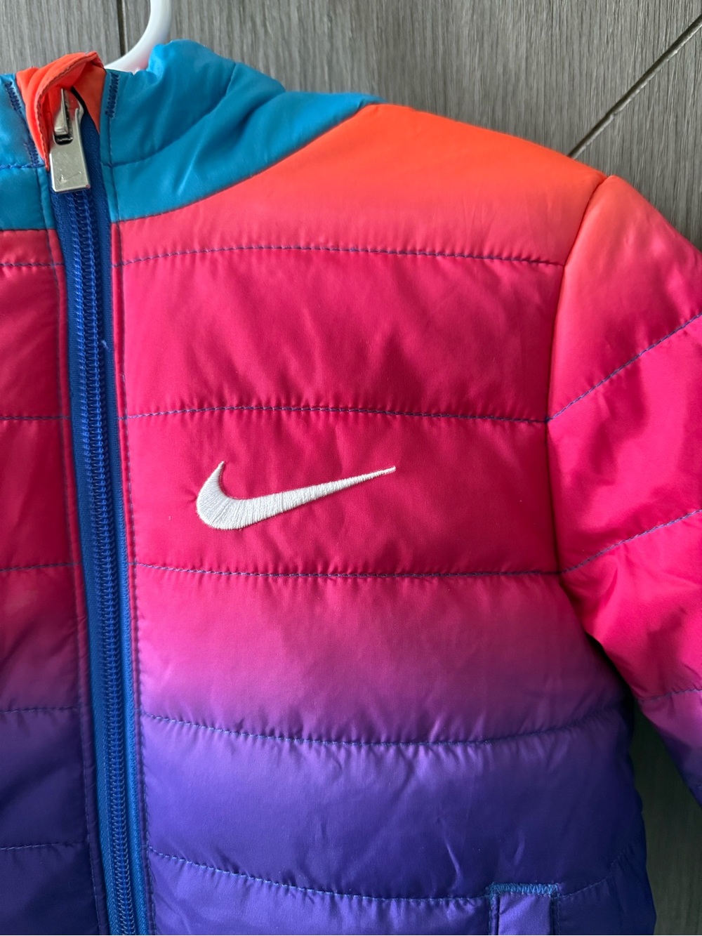 Nike Kids Rainbow Gradient Puffer Jacket - Pink Purple Blue Teal - Picture 2 of 5